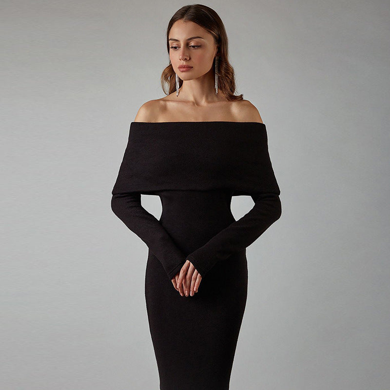 Black Off The Shoulder Long Sleeves Bodycon Dresses-Dresses-Free Shipping at meselling99