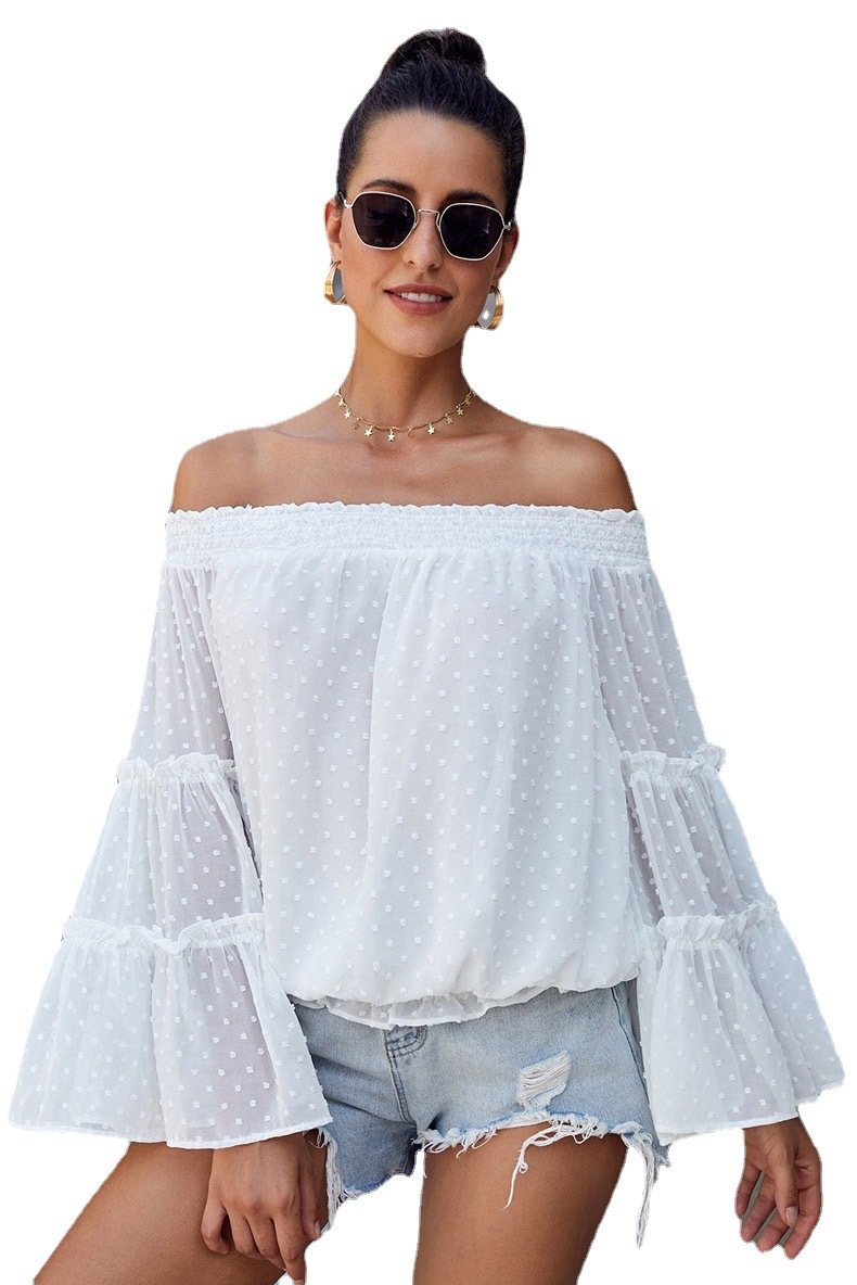Off The Shoudler Bell Sleeves Chiffon Blouses--Free Shipping at meselling99