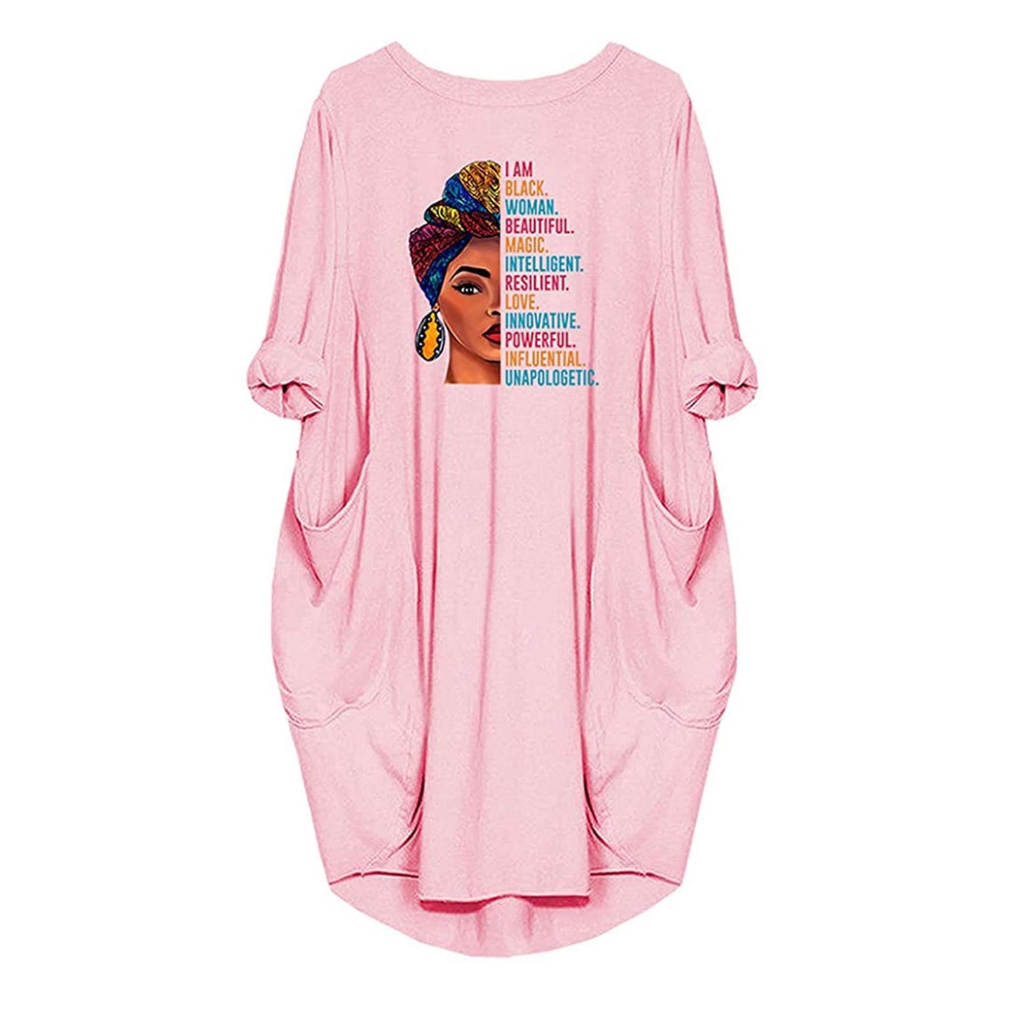 African Casual Round Neck Plus Sizes Top Blouses-Women Blouses-Pink-S-Free Shipping at meselling99