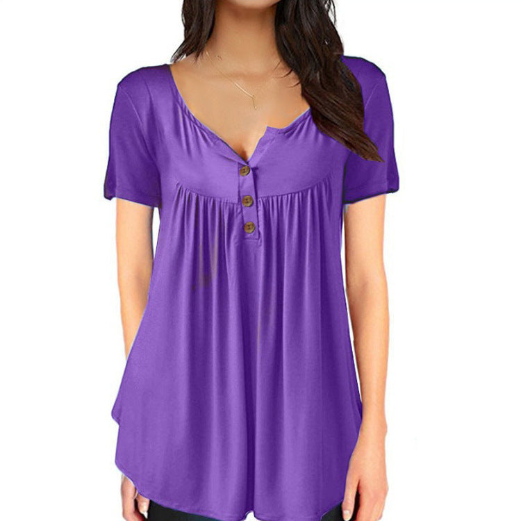 Casual Summer Short Sleeves Women T Shirts-Shirts & Tops-Purple-S-Free Shipping at meselling99
