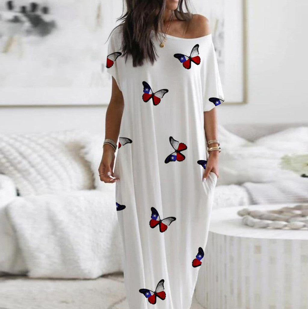 Casual Short Sleves Long Cozy Dresses-Maxi Dresses-Floral-S-Free Shipping at meselling99