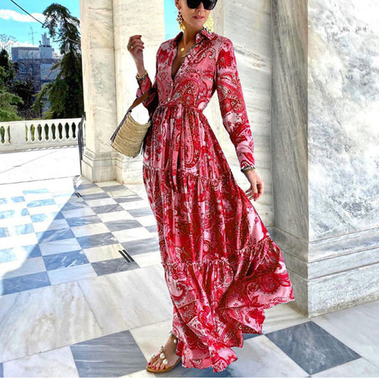 Elegant Long Sleeves Dresses-Maxi Dresses-Red-S-Free Shipping at meselling99