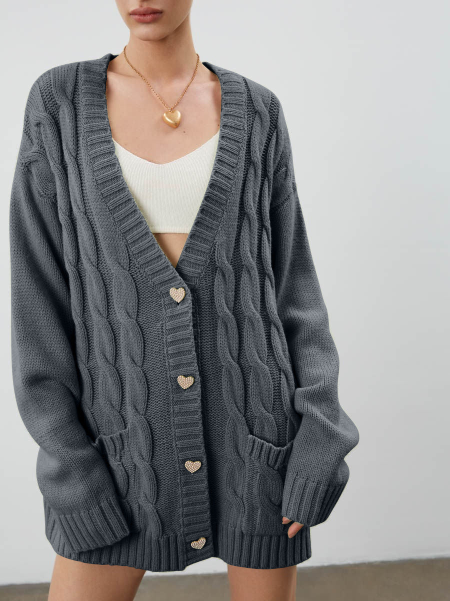 Casual Loose Knitted Women Fall Cardigan Overcoat-Gray-S-Free Shipping at meselling99