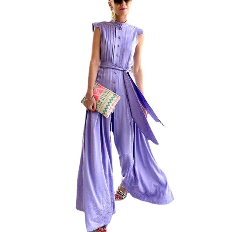 Women Chiffon Loose Sleeveless Long Dresses-Women Jumpsuits-Purple-S-Free Shipping at meselling99