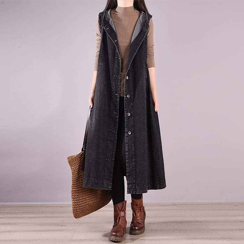 Casual Sleeveless Denim Long Vest-Vests-Free Shipping at meselling99