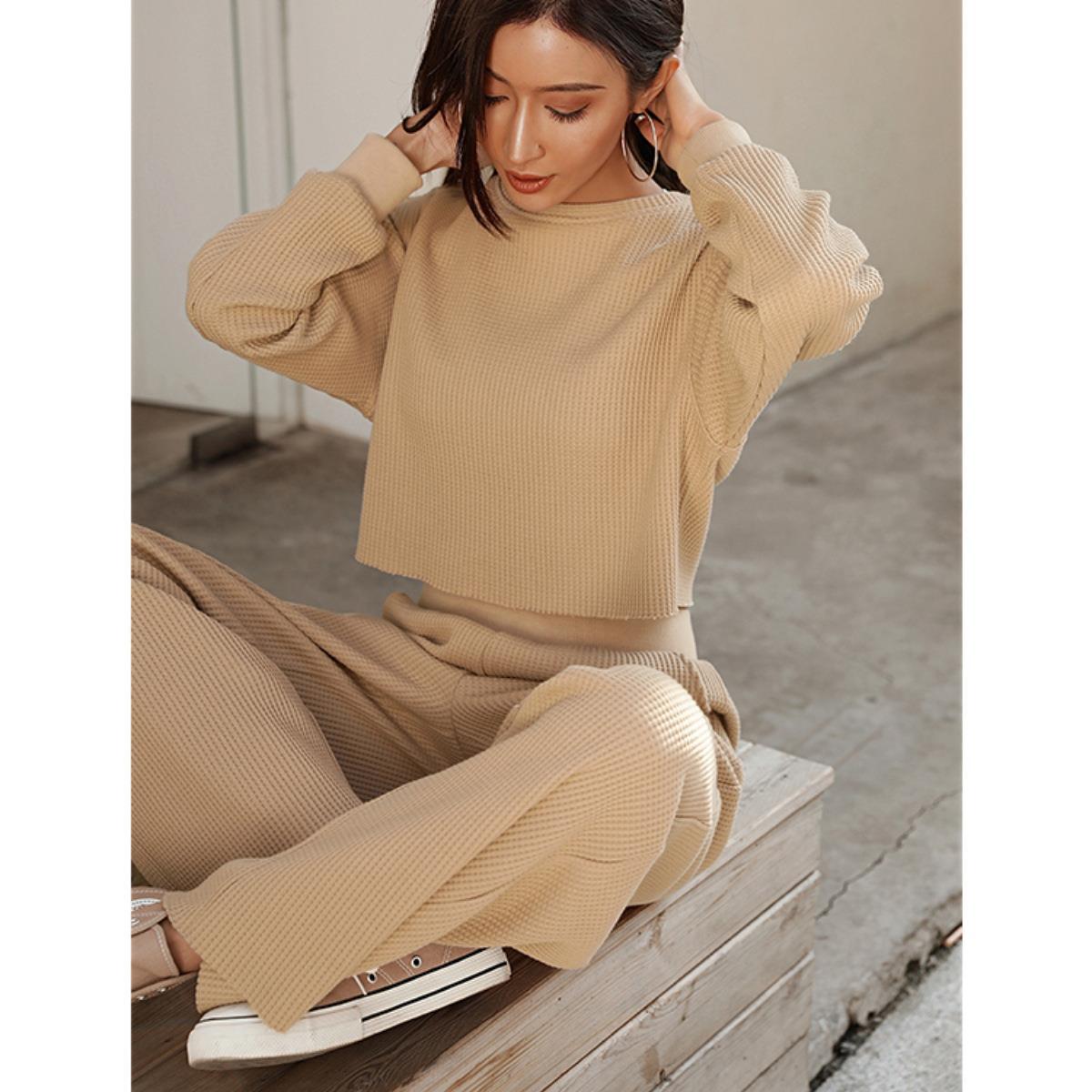 Casual Fall/Winter Two Pieces Tops & Wide Legs Pants-Suits-Free Shipping at meselling99