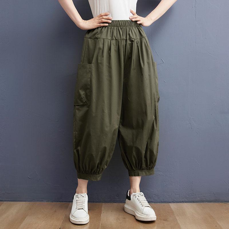 Plus Size Loose High Waist Haren Pants-Army Green-M-Free Shipping at meselling99