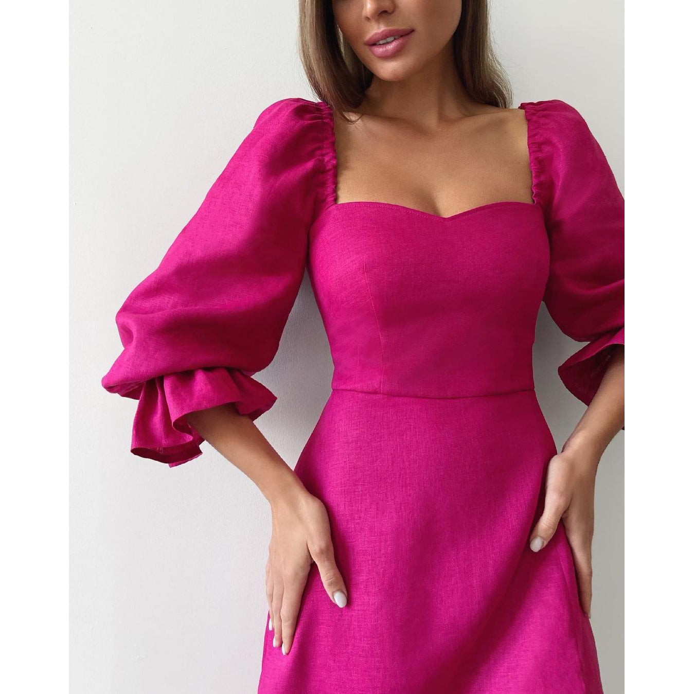 Rose Red Off The Shoulder Casual Fall Dresses-Mini Dresses-Rose Red-S-Free Shipping at meselling99