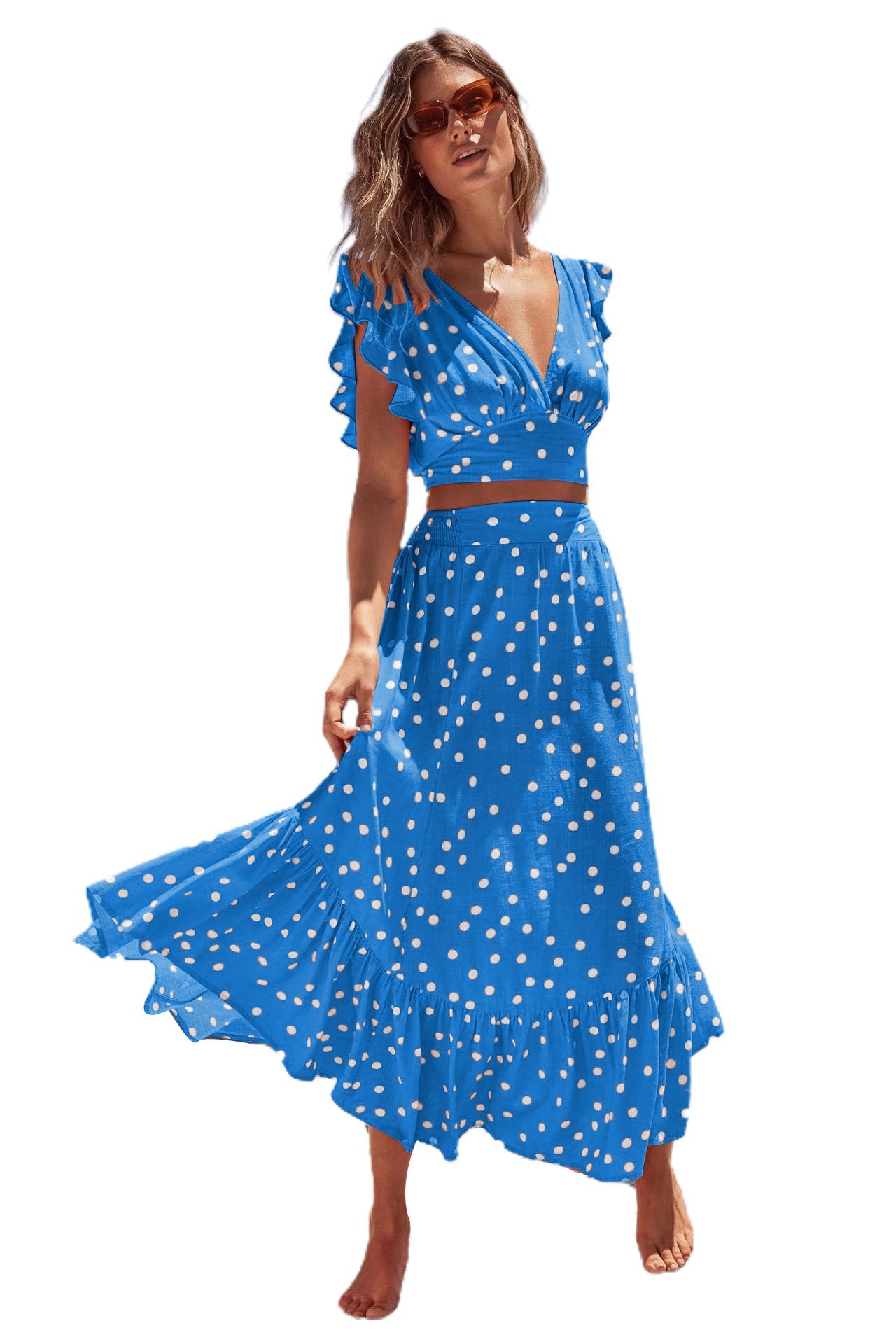 Casual Summer Bohemian Two Pieces Dresses-Dresses-Blue-S-Free Shipping at meselling99