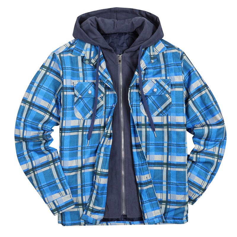 Plaid Winter Hoodies Jacket Outerwear for Men-Outerwear-Blue-S-Free Shipping at meselling99