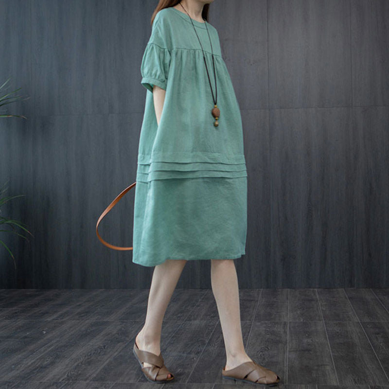 Leisure Linen Summer Plus Sizes A Line Midi Dresses-Dresses-Blue-M-Free Shipping at meselling99