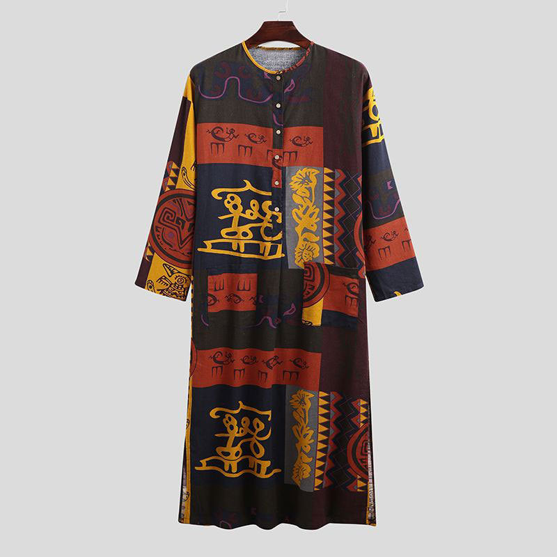 Ethnic Leisure Print Long Robes for Men-Robes-A-S-Free Shipping at meselling99