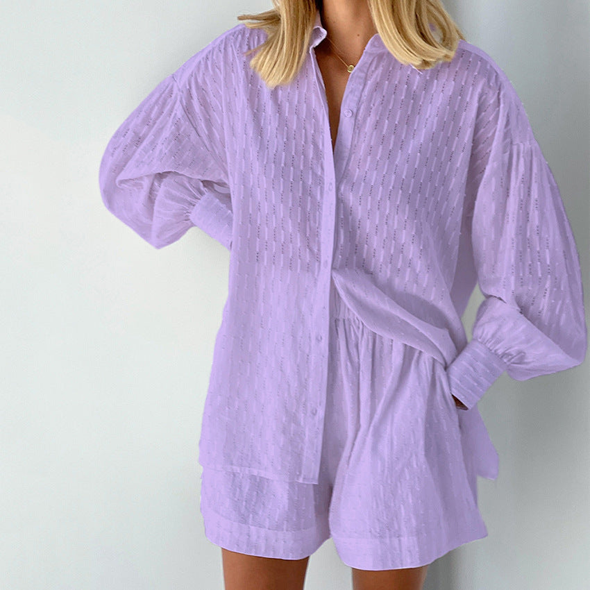 Designed Shirts & Shorts Two Pieces Suits for Women-Suits-Purple-S-Free Shipping at meselling99