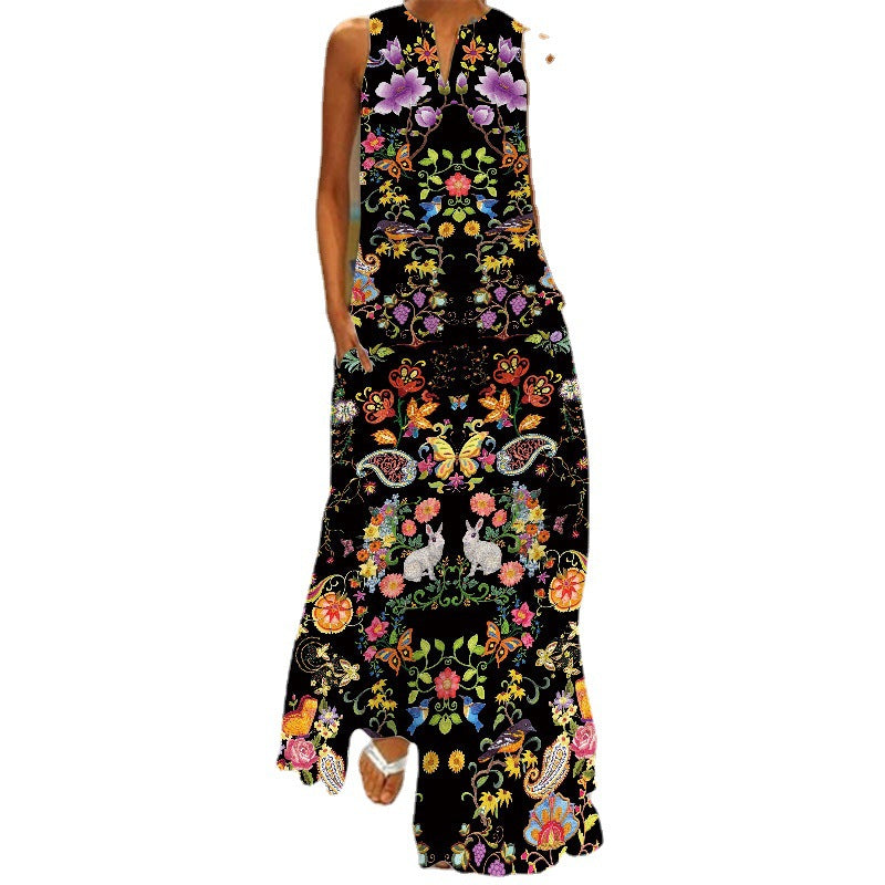 Women Summer Face Print Sleeveless Long Dresses-Boho Dresses-Free Shipping at meselling99