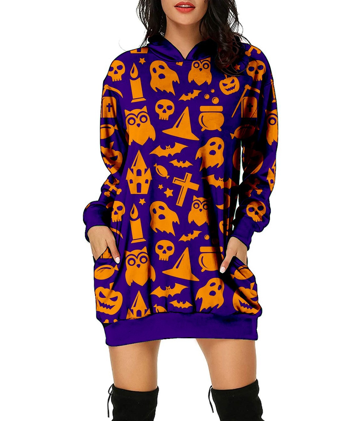 Halloween Pumpkin Design Pullover Hoodies for Women-Shirts & Tops-I-S-Free Shipping at meselling99