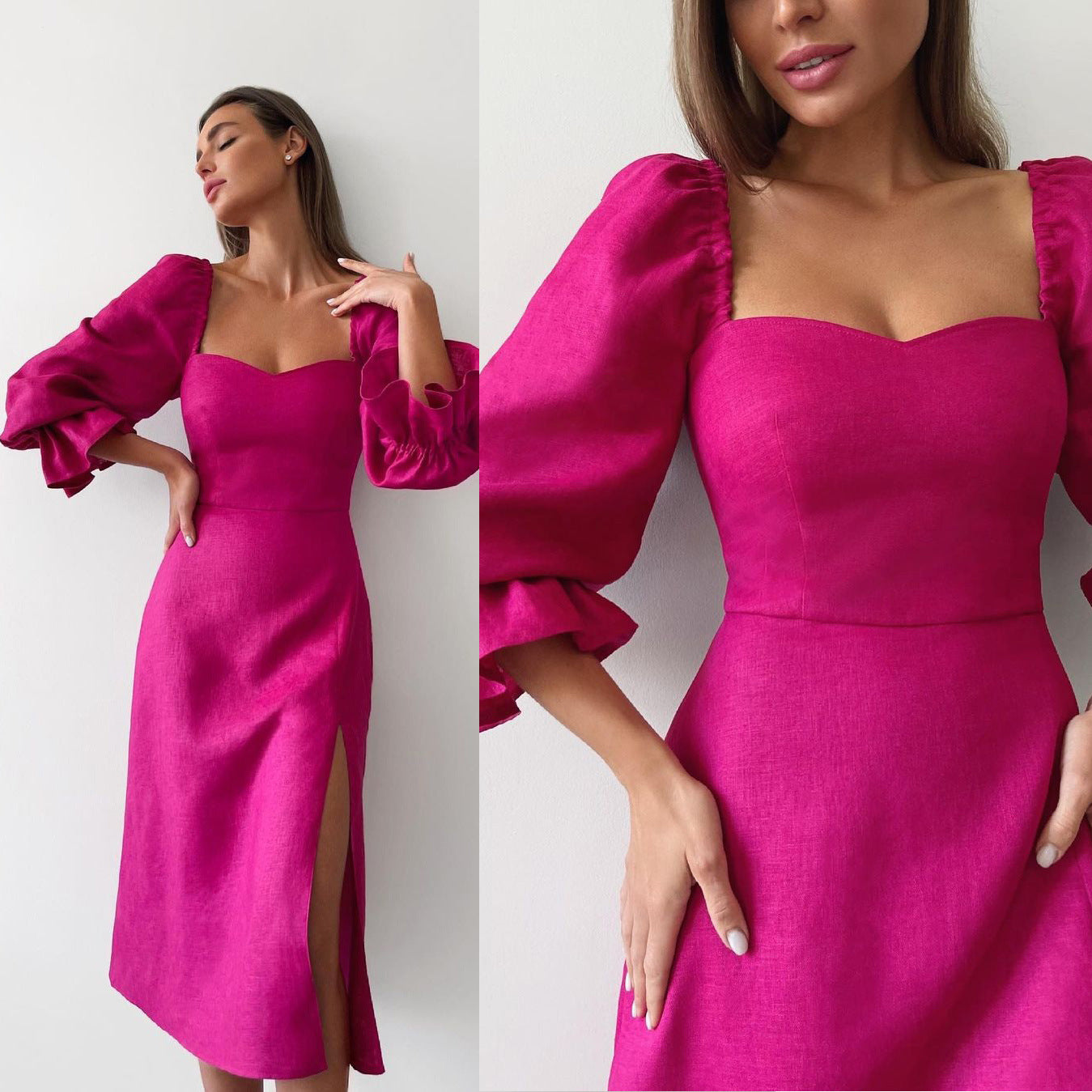 Rose Red Off The Shoulder Casual Fall Dresses-Mini Dresses-Free Shipping at meselling99