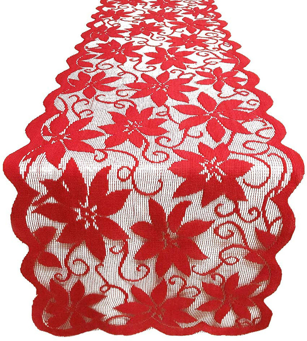 Merry Christmas Red Floral Lace Table Runner-Table Runners-Red-33*183cm-Free Shipping at meselling99