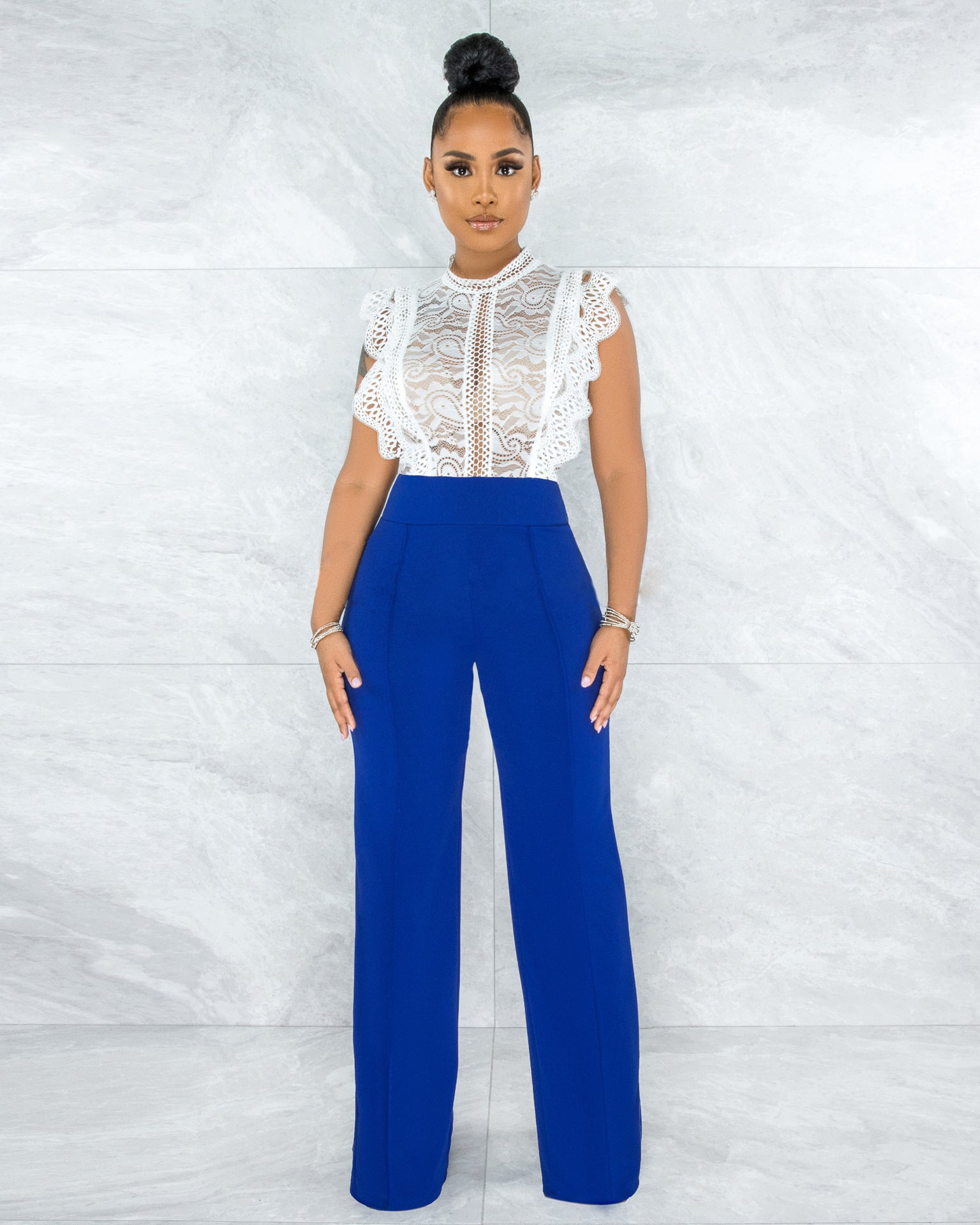Sexy Back Zippered Wide Legs Pants-Women Bottoms-Blue-S-Free Shipping at meselling99
