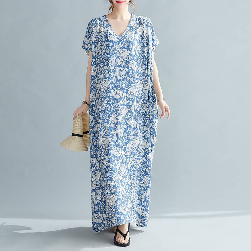 Women Summer Plus Sizes Long Dresses-Dresses-Light Blue-One Size (50-120 kg)-Free Shipping at meselling99