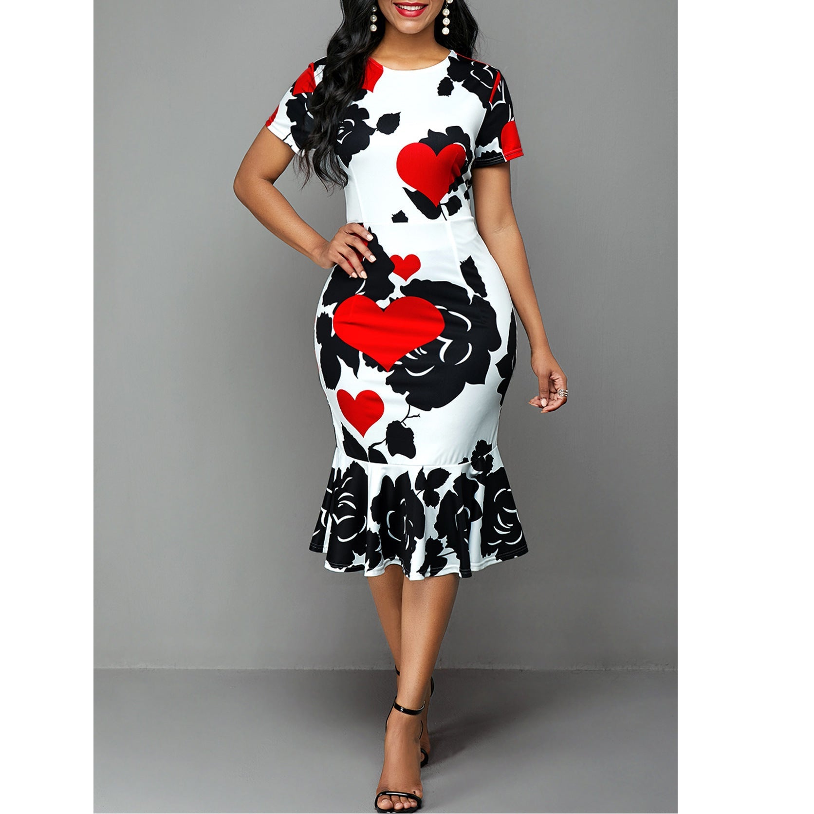 Sexy Round Neck Floral Print Sheath Dresses-Dresses-Free Shipping at meselling99