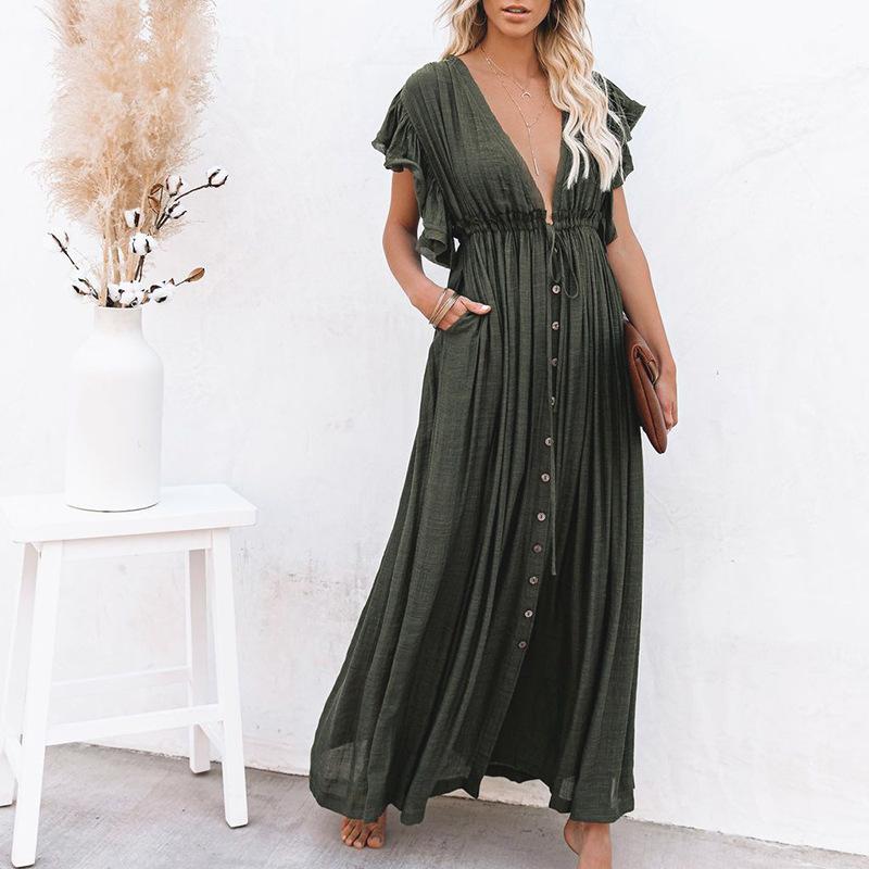 Classy Summer Beach Simple Long Dress-Maxi Dresses-Army Green-One Size-Free Shipping at meselling99