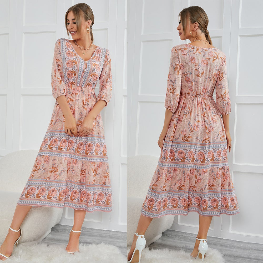 Fairy Summer Boho High Waist Holiday Dresses-Apricot-S-Free Shipping at meselling99