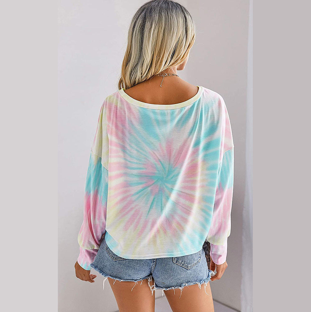 Casual Dyed Round Neck Long Sleeves Blouses-Shirts & Tops-Free Shipping at meselling99