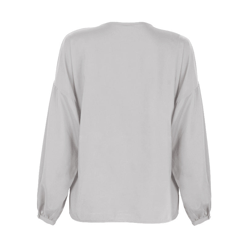 Simple Style V Neck Long Sleeves Leisure Shirts-Shirts & Tops-Free Shipping at meselling99