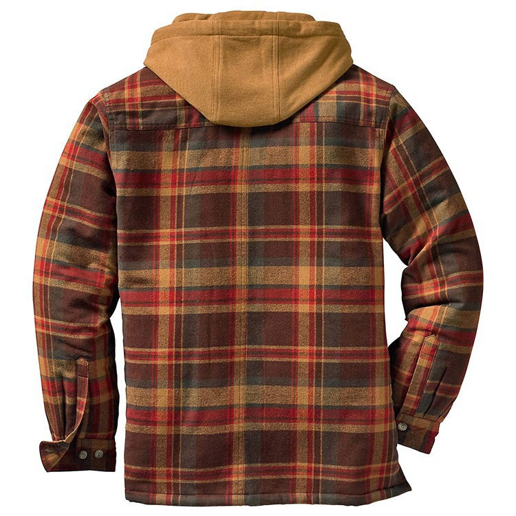 Long Sleeves Plaid Hoodies Winter Overcoat for Men-Men's Coat-Free Shipping at meselling99