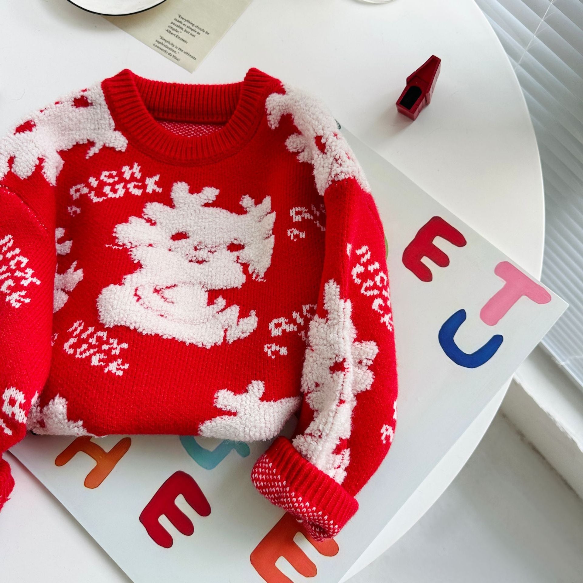 Lovely Knitted Kid's Pullover Sweaters-Shirts & Tops-Red-90cm-Free Shipping at meselling99