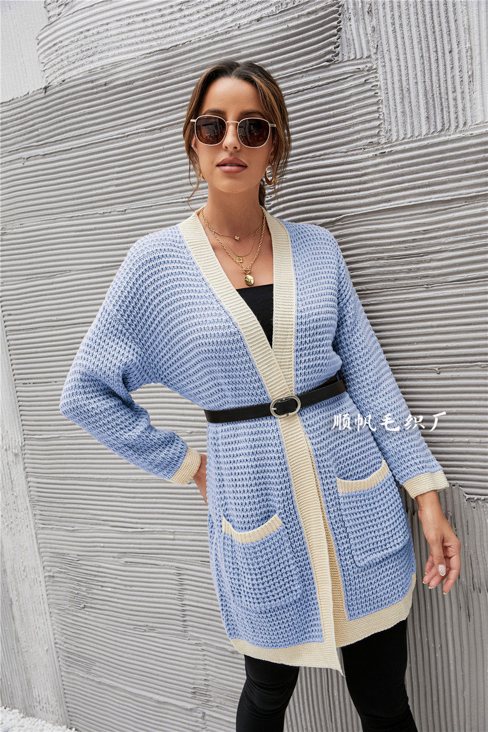 Casual Knitted Long Sleeves Women Overcoat-Shirts & Tops-Blue-S-Free Shipping at meselling99