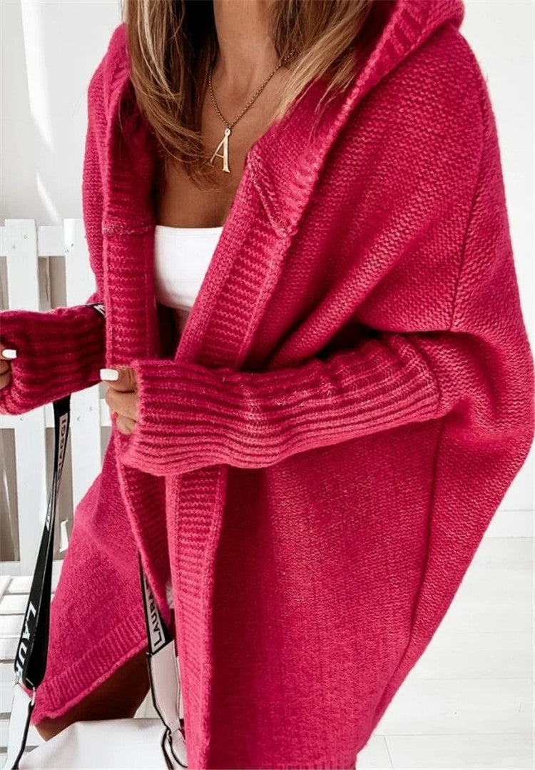 Women Knitting Bat Sleeved Hoodies Sweaters-Women Sweaters-Red-S-Free Shipping at meselling99