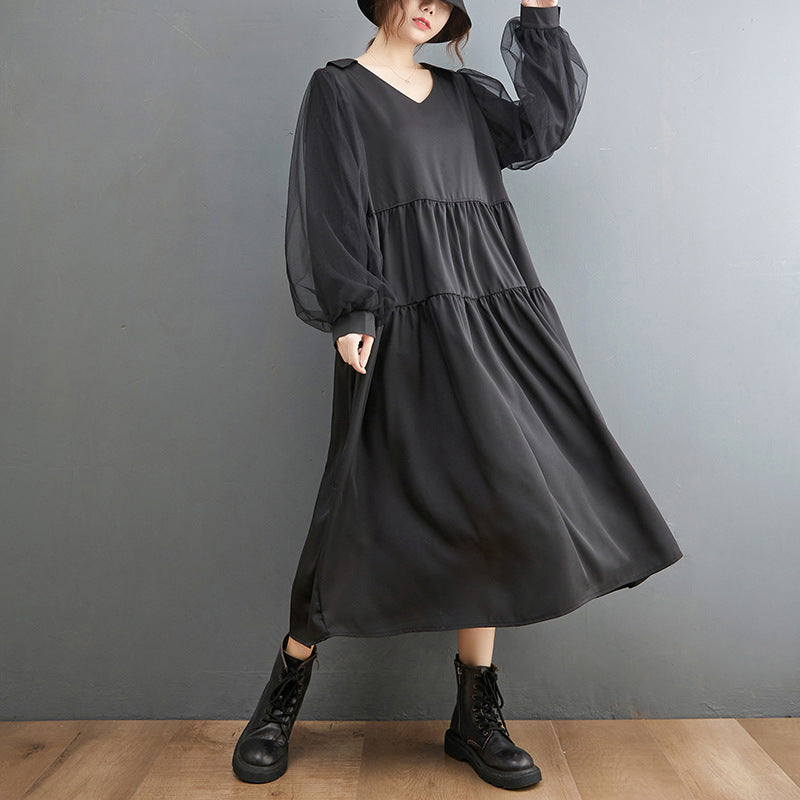 Plus Sizes Tulle Long Sleeves Black Fall Dresses-Dresses-Free Shipping at meselling99