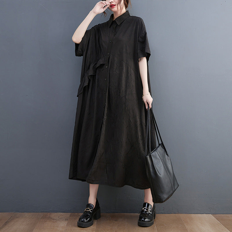 Summer Ruffled Plus Sizes Midi Shirts Dresses-Dresses-Free Shipping at meselling99