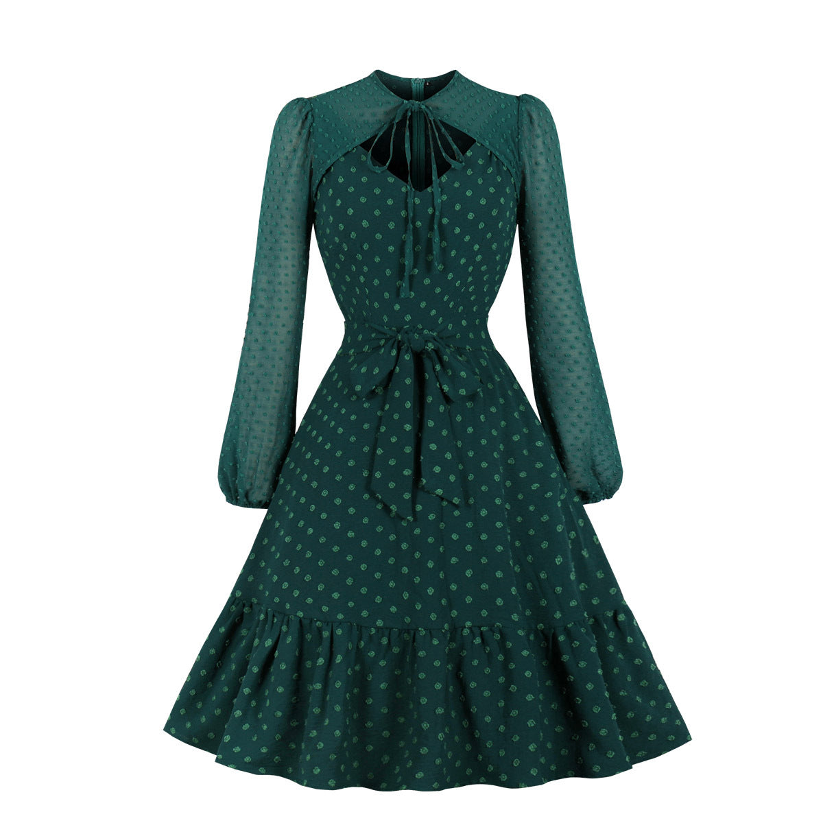 Elegant Tulle Ruffled Long Sleeves Dresses-Dresses-Green-S-Free Shipping at meselling99