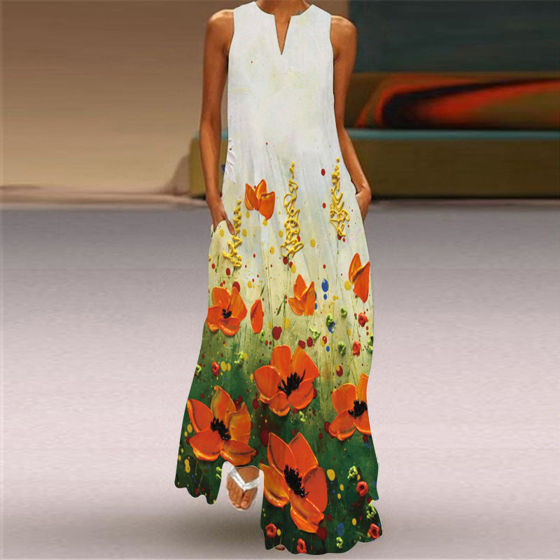 Summer Sunflower Boho Long Sleeveless Dresses-Dresses-VLCQ-75-S-Free Shipping at meselling99