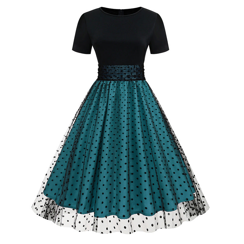 Vintage Short Sleeves Women Midi Dresses-Dresses-Blue-S-Free Shipping at meselling99