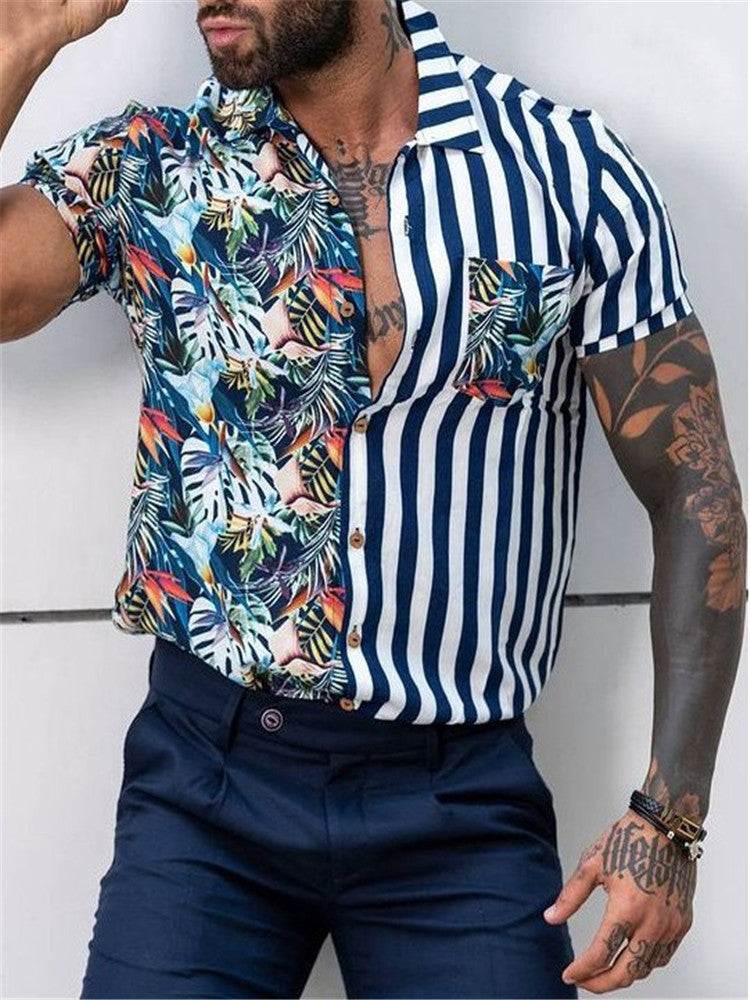 Summer Beach Striped Men's Short Sleeves T Shirts-Shirts & Tops-D-S-Free Shipping at meselling99