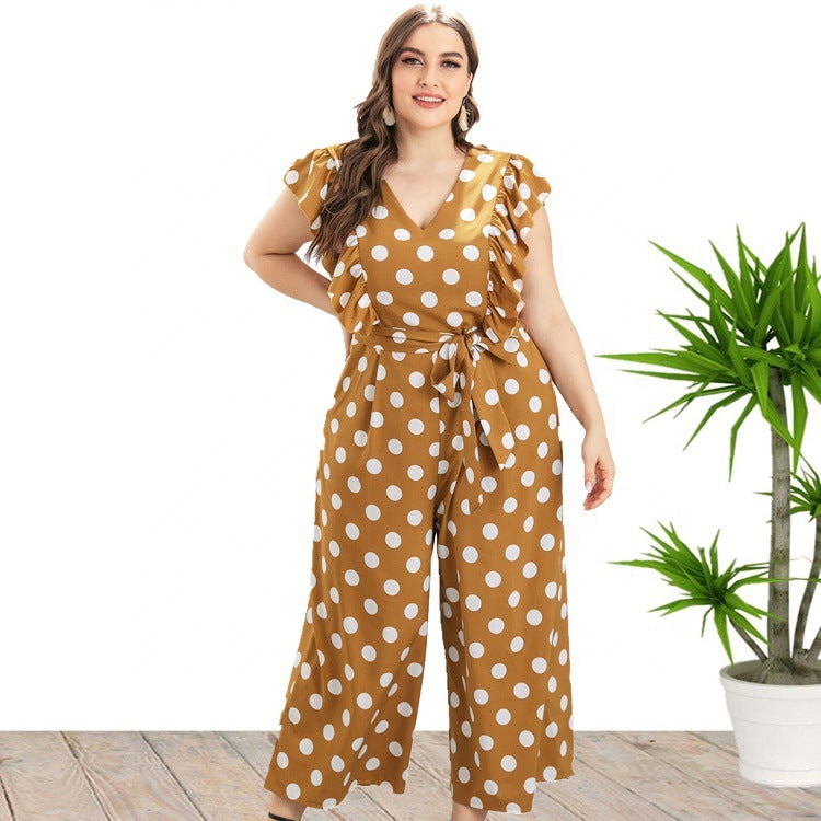 Summer Ruffed Polk Dot Plus Size Jumpsuits--Free Shipping at meselling99