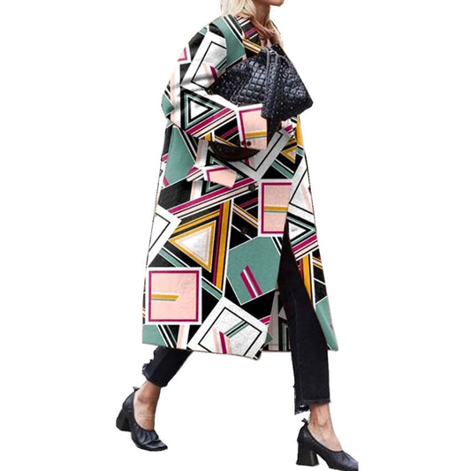 Elegant Printed Long Overcoats for Women-Outerwear-Free Shipping at meselling99