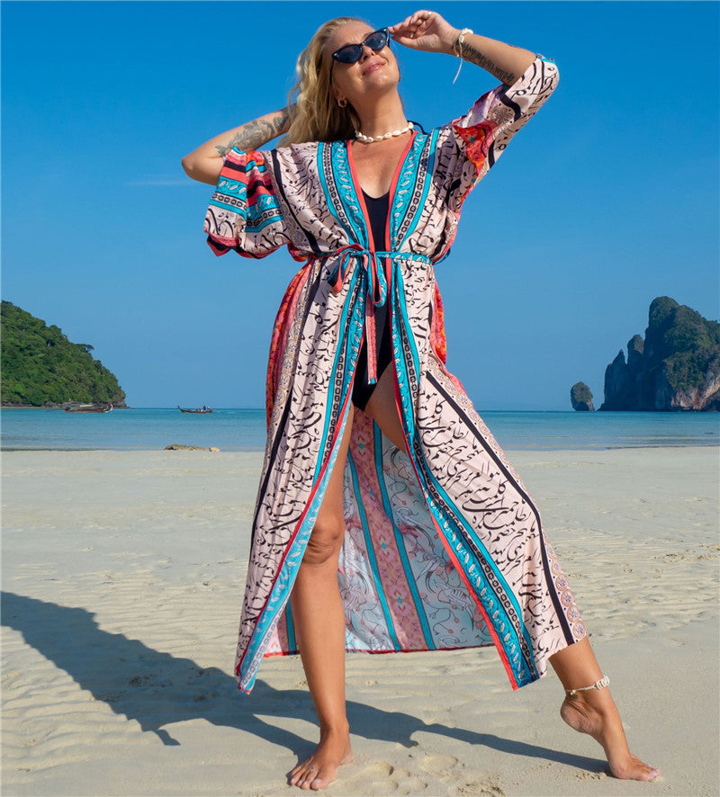 Fashion Floral Print Summer Kimono Beachwear Cover Ups-Birds-One Size-Free Shipping at meselling99