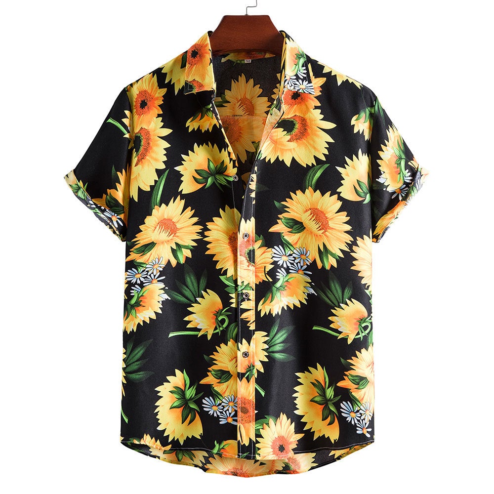 Casual Sunflower Print Men's Short Sleeves Shirts-Shirts & Tops-DC100-S-Free Shipping at meselling99