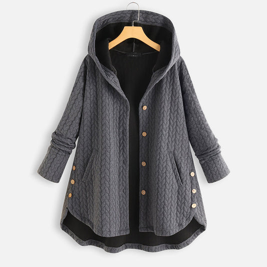 Plus Sizes Hoody Cotton Women Overcoat for Winter-Gray-M-Free Shipping at meselling99