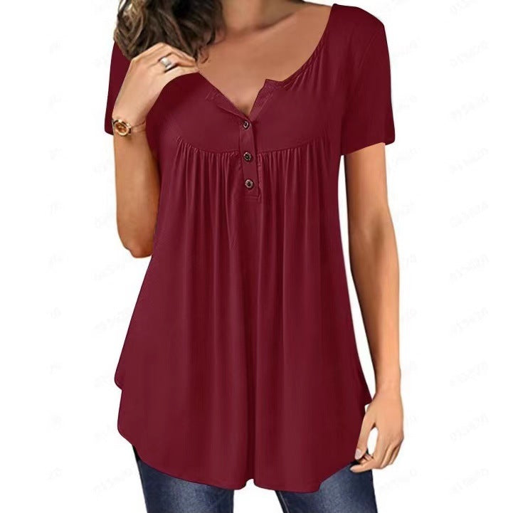 Casual Summer Short Sleeves Women T Shirts-Shirts & Tops-Wine Red-S-Free Shipping at meselling99