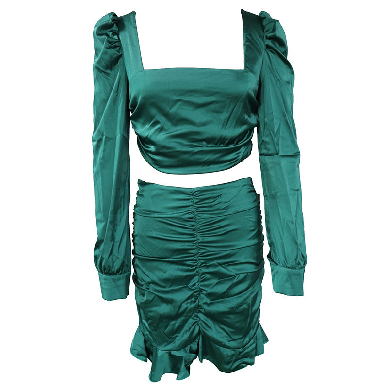 Sexy Women Ruffled High Waist Tops&skirts Two Pieces-Dresses-Free Shipping at meselling99