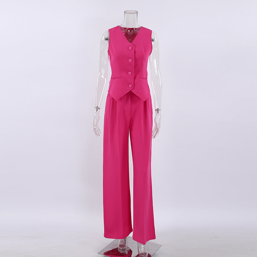 Fashion Sleeveless Tops and Long Pants Two Pieces Suits-Suits-Pink-S-Free Shipping at meselling99