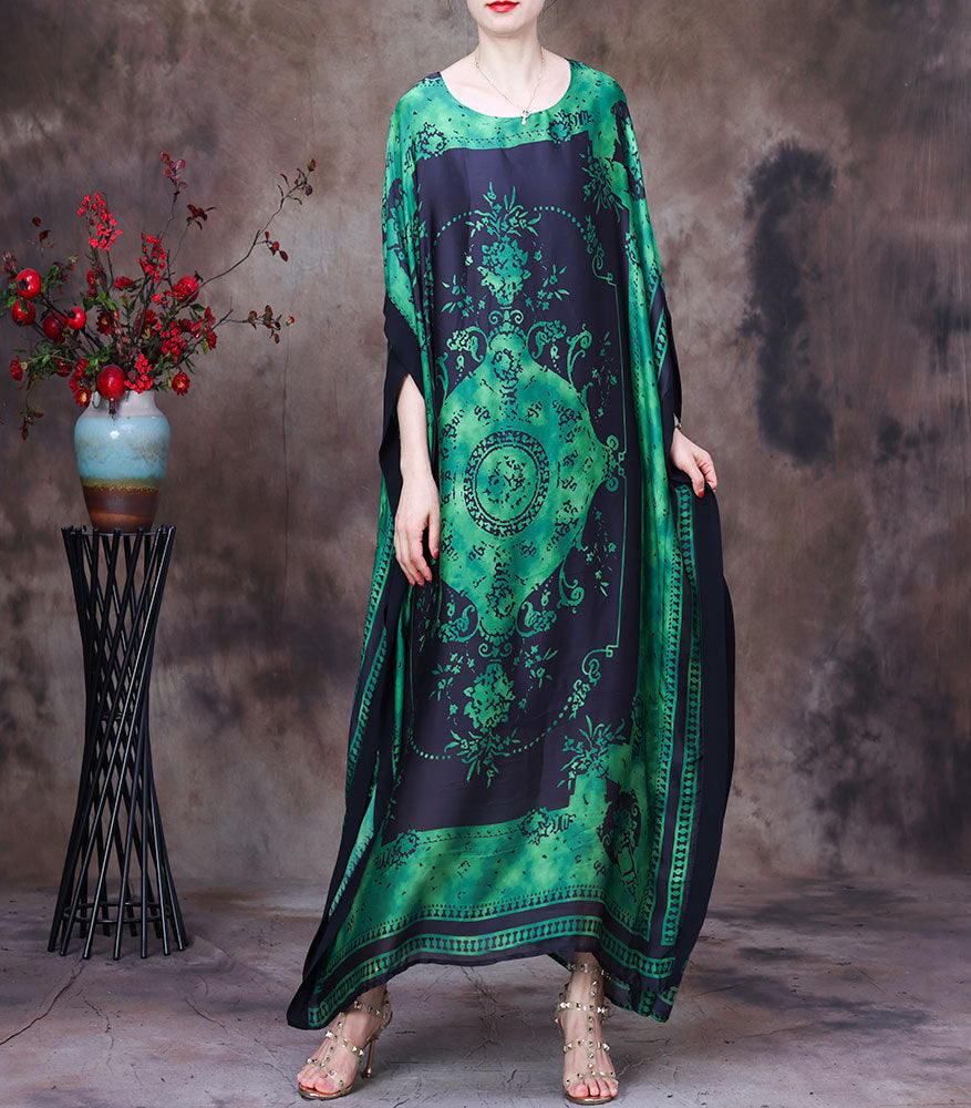 Vintage Print Summer Irregular Long Romper Dresses-Dresses-Green-One Size-Free Shipping at meselling99