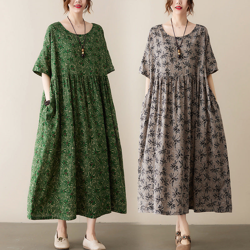 Vintage Leaf Print Plus Sizes Women Dresses-Dresses-Free Shipping at meselling99