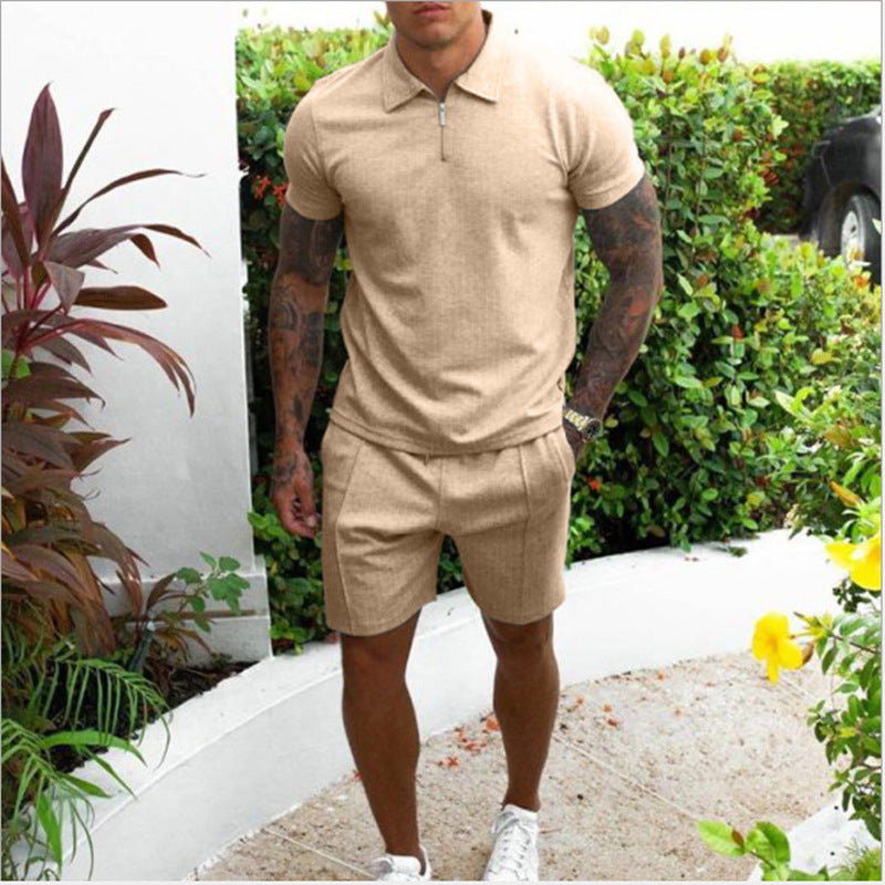 Casual Men's Short Sleeves T Shirts and Shorts Suits-Suits-Khaki-S-Free Shipping at meselling99