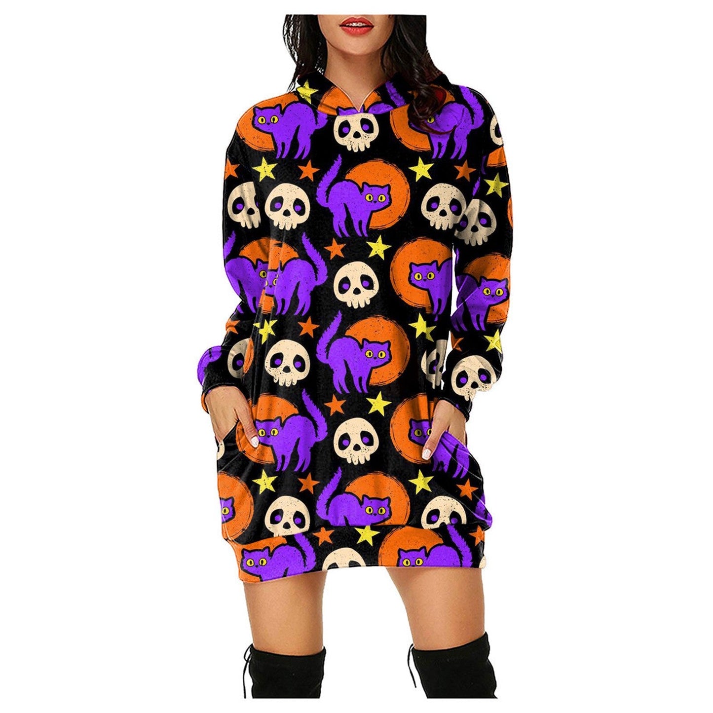 Halloween Pumpkin Design Pullover Hoodies for Women-Shirts & Tops-E-S-Free Shipping at meselling99